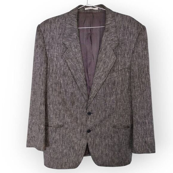 Yves Saint Laurent Mens Blazer Sz 44R Houndstooth Jacket Black Silk Linen Vtg